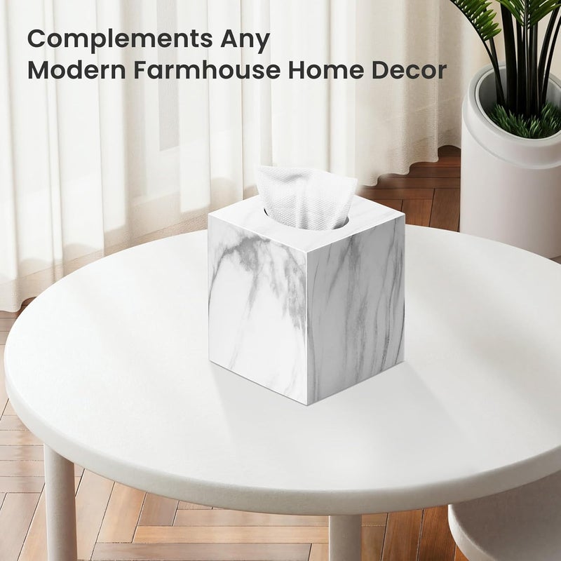 Chintu Square Tissue Box Cover, Marble Modern Facial Paper Holder, Cube Acrylic Tissue Holder Accessories for Bathroom Vanity Countertop, Bedroom Dresser, Night Stand, Desk, Office - Image 5
